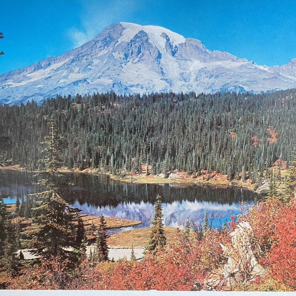 1955 Mount Rainier and Reflection Lake WA Dexter Press Giant Postcard 6x9in